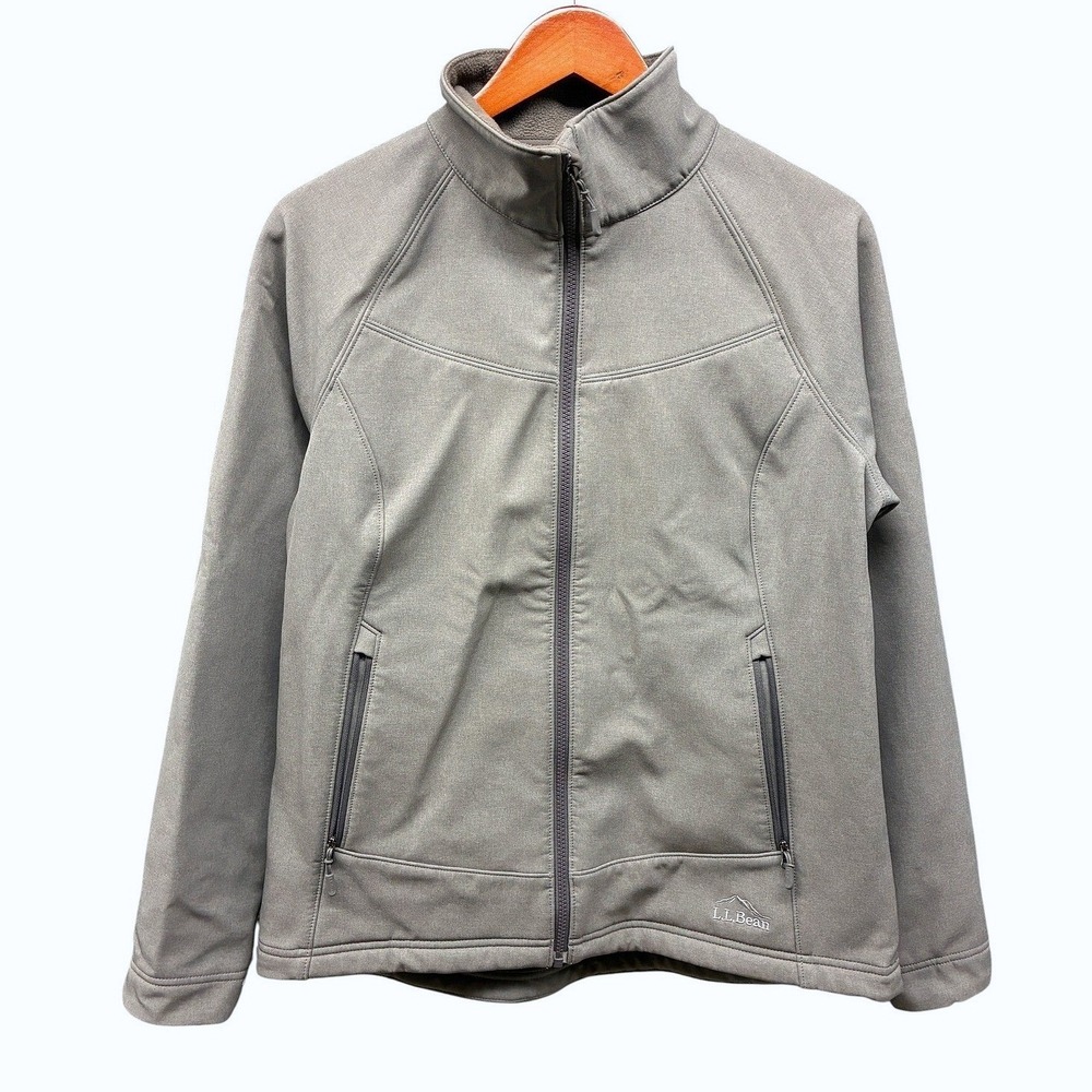 LL Bean Softshell Full Zip Jacket Womens M Gray Fleece Lined Outdoor Gorpcore